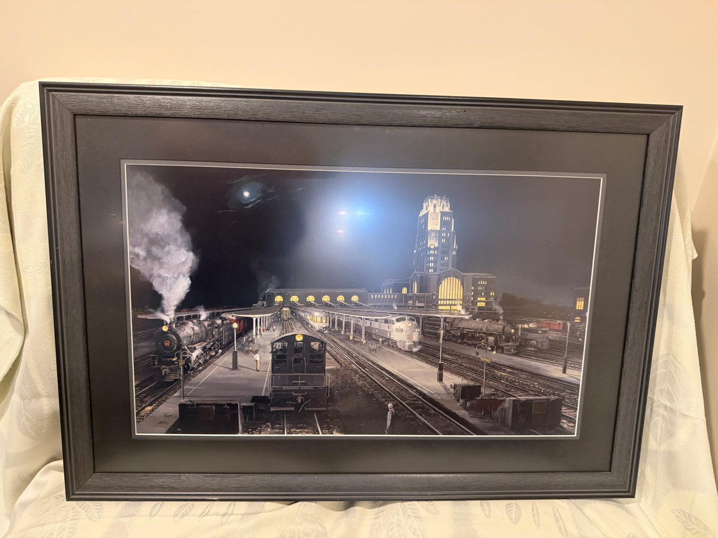 Buffalo Central Terminal – Night Scene Framed Railroad Art Print
