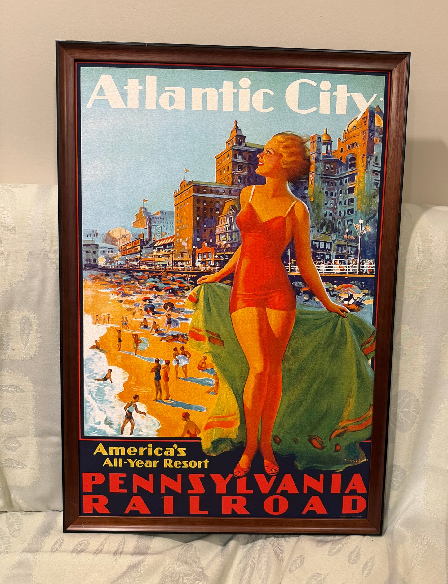 🌞 Framed Poster – Atlantic City: America’s All-Year Resort Pennsylvania Railroad – Vibrant Seaside Travel Advertisement