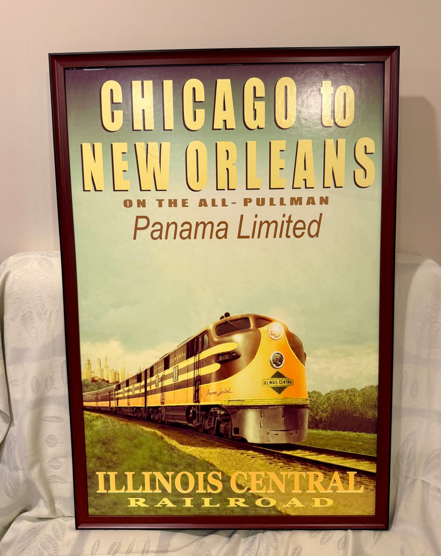 Framed Railroad Poster – Chicago to New Orleans, Panama Limited Illinois Central Railroad – Classic Streamliner Advertisement