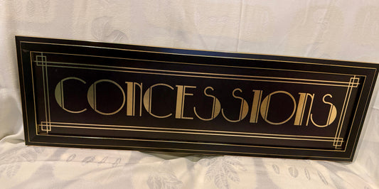 🎬 Art Deco “CONCESSIONS” Sign Bold Theater-Style Wall Plaque