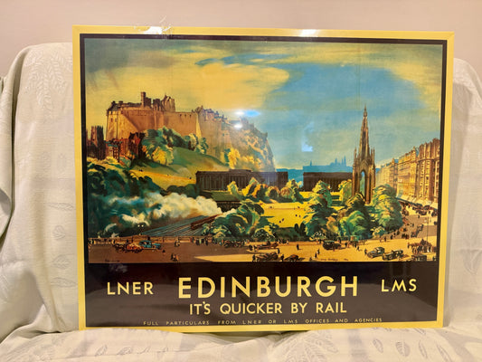 “Edinburgh – It’s Quicker by Rail” Vintage Style Travel Poster (LNER & LMS)