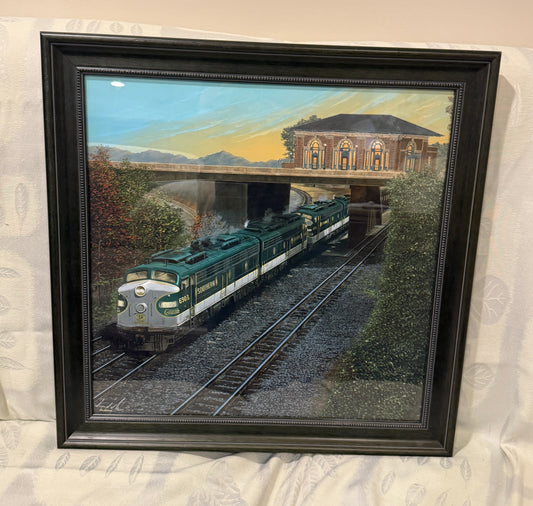 🚆 Framed Railroad Art – Southern Railway F-Units Under the Station Bridge Signed Print – Southern 6903 in Crescent Green Livery
