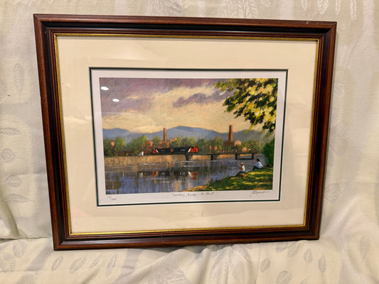 🎨 Framed Limited Edition Print – Crossing Bridge – Le Pont By Pierre Desjardins – Canadian Impressionist Painter