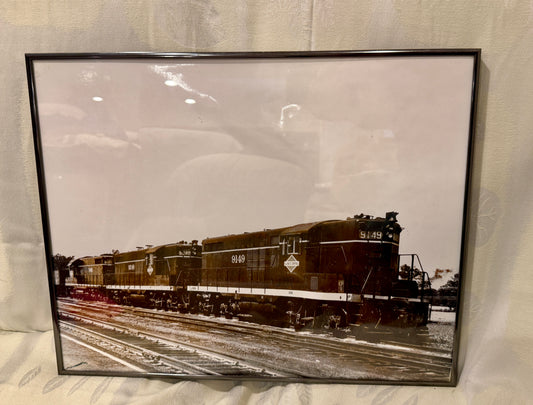 🖤 Framed Railroad Photograph – Illinois Central Diesel Locomotives #9149 Mid-Century Black-and-White Print