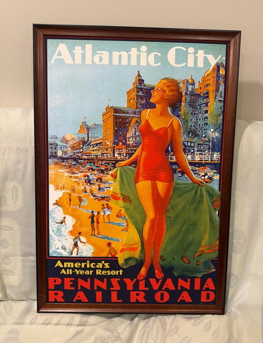 🌞 Framed Poster – Atlantic City: America’s All-Year Resort Pennsylvania Railroad – Vibrant Seaside Travel Advertisement