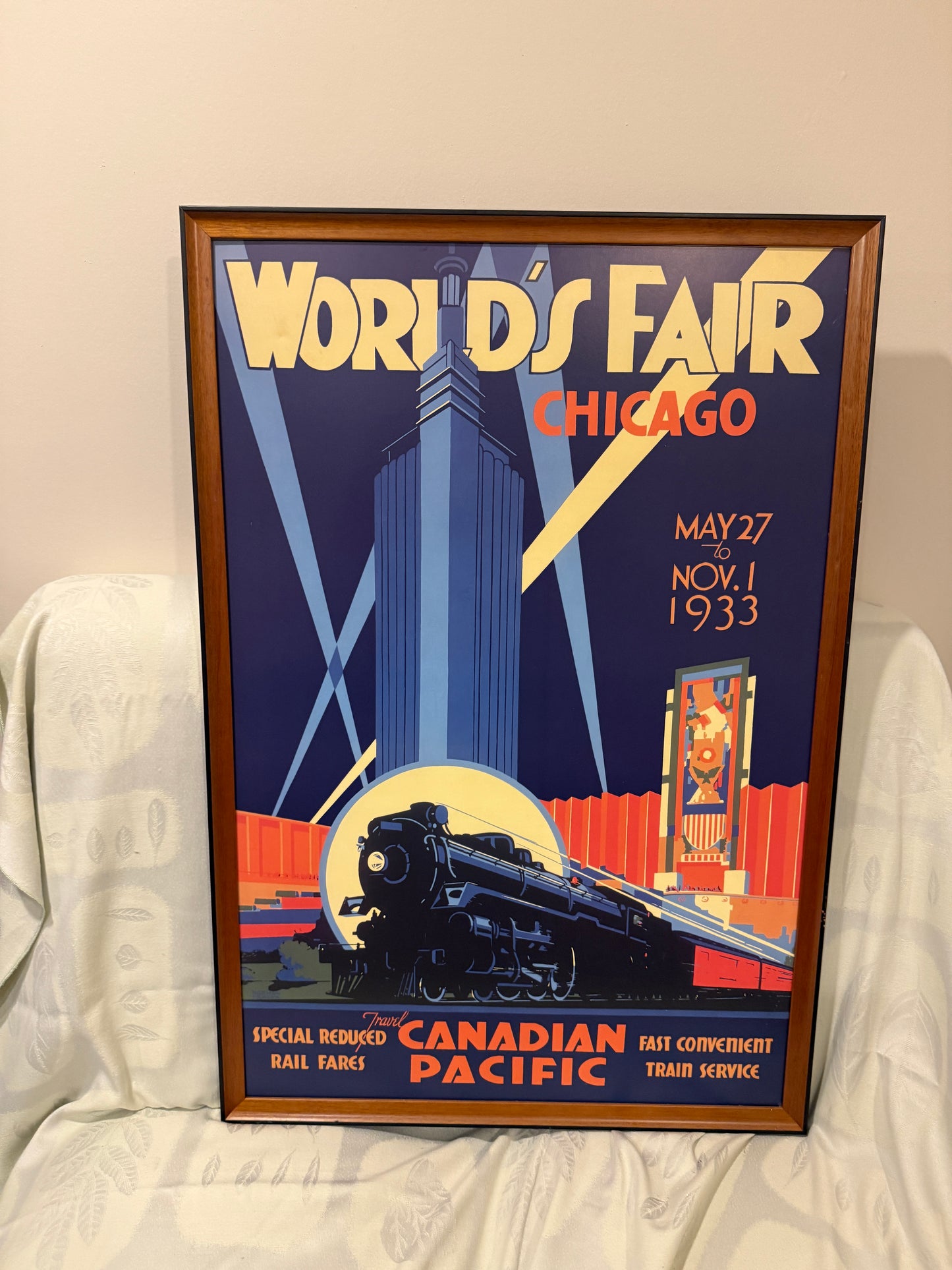 Framed Vintage-Style Poster – 1933 World’s Fair, Chicago Canadian Pacific Railway Advertisement – Art Deco Reproduction