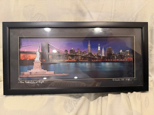 Framed Panoramic Print – New York City at Night Studio 500 by James Blakeway