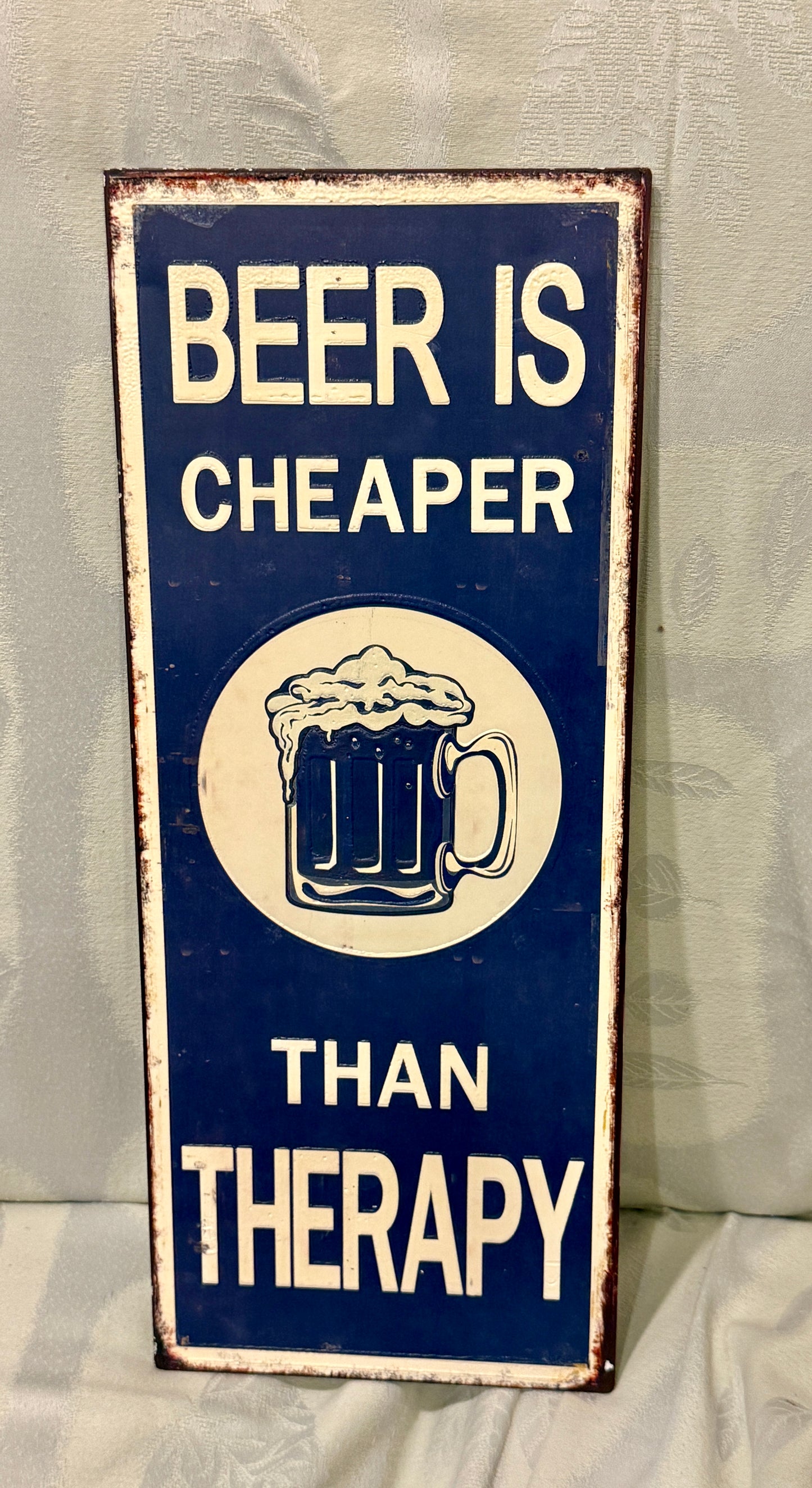 Metal Bar Sign – “Beer Is Cheaper Than Therapy” Vintage-Style Tin Wall Décor